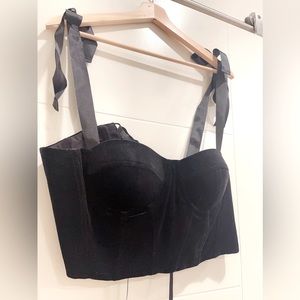 Black Velvet Bustier with Corset Tie Back